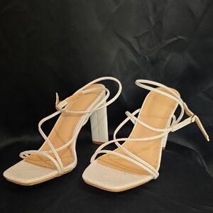 Chic White Strappy Block Heels